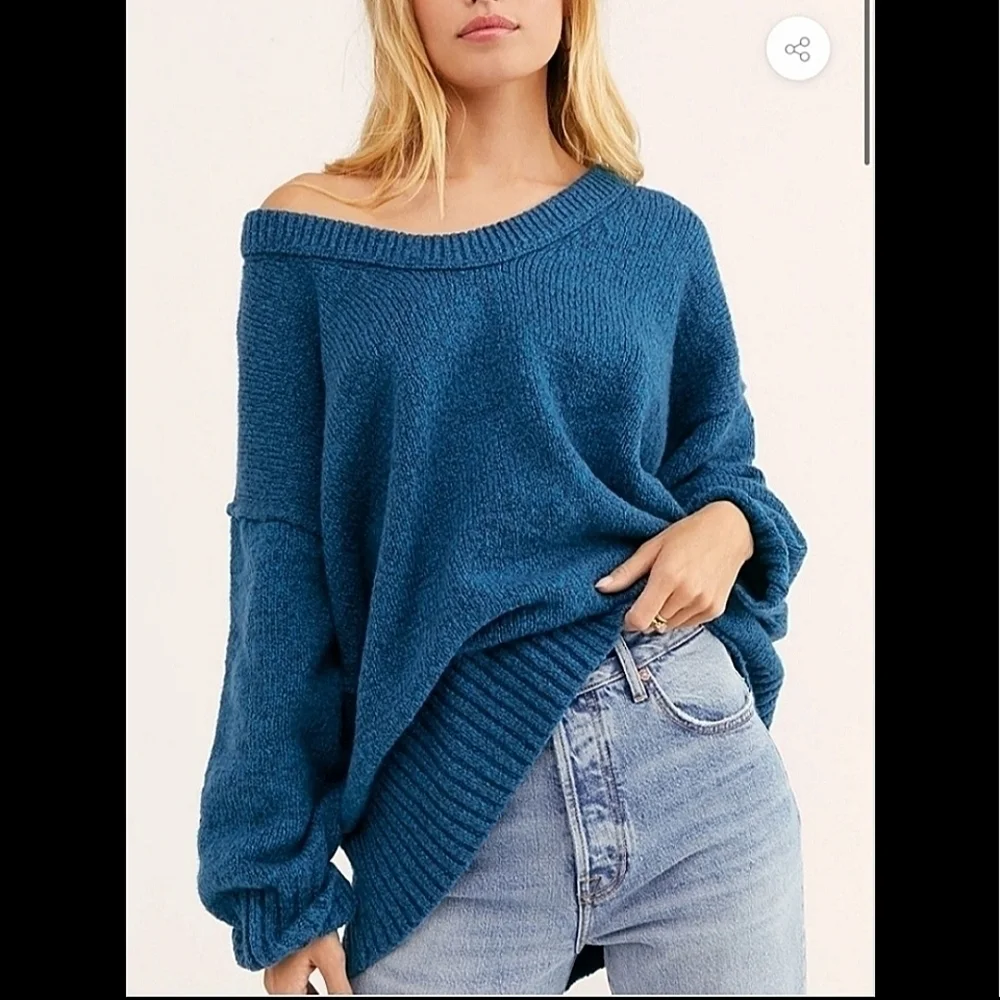Free People-NWT- Brookside Tunic Sweater In Halcyon Blue-Size XS